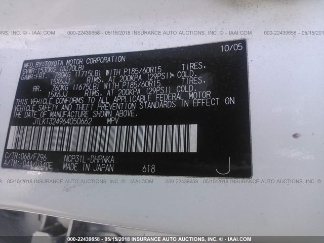 JTLKT324964050662 - 2006 TOYOTA SCION XB WHITE photo 9