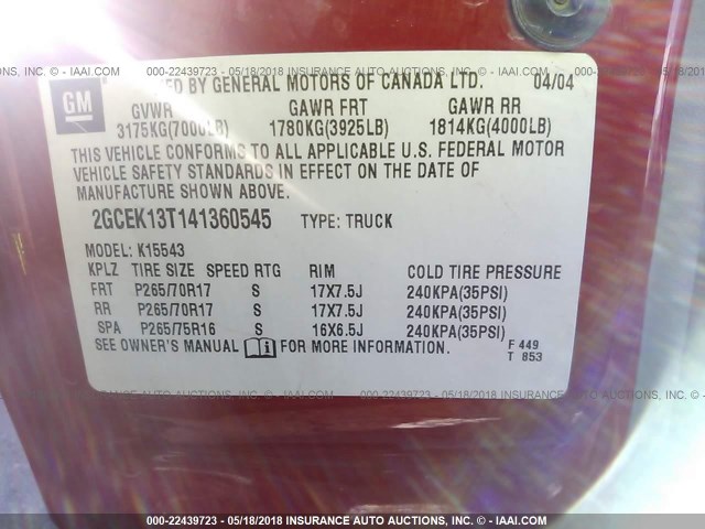 2GCEK13T141360545 - 2004 CHEVROLET SILVERADO K1500 RED photo 9