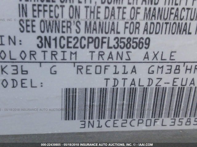 3N1CE2CP0FL358569 - 2015 NISSAN VERSA NOTE S/S PLUS/SV/SL/SR GRAY photo 9