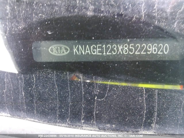 KNAGE123X85229620 - 2008 KIA OPTIMA LX/EX BLACK photo 9