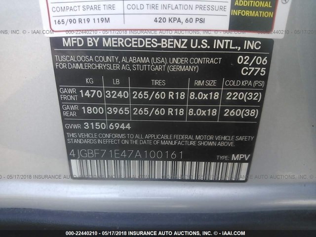 4JGBF71E47A100161 - 2007 MERCEDES-BENZ GL 450 4MATIC SILVER photo 9