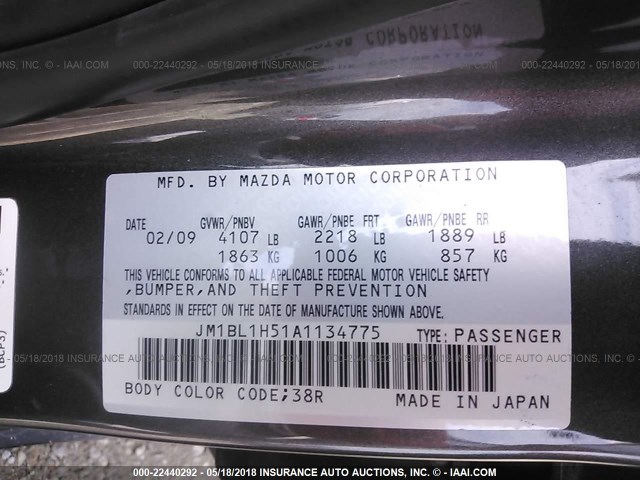 JM1BL1H51A1134775 - 2010 MAZDA 3 S GRAY photo 9