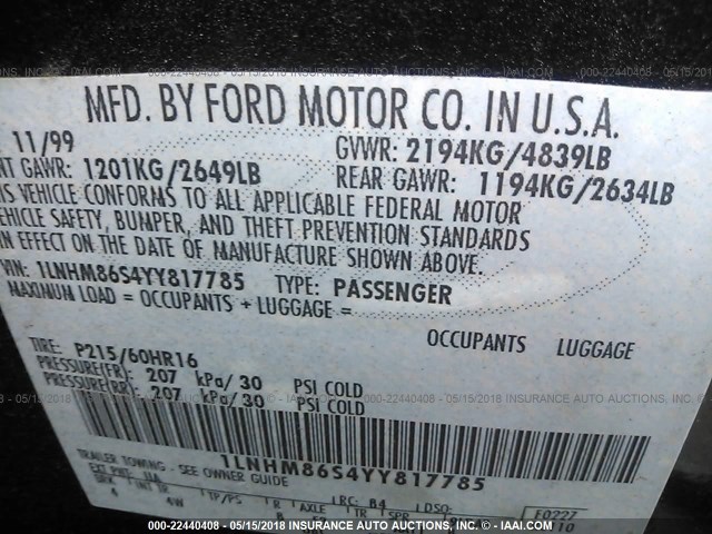 1LNHM86S4YY817785 - 2000 LINCOLN LS 黑色 照片 9