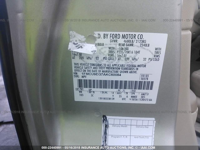 1FMCU9EG7AKC60084 - 2010 FORD ESCAPE LIMITED GOLD photo 9