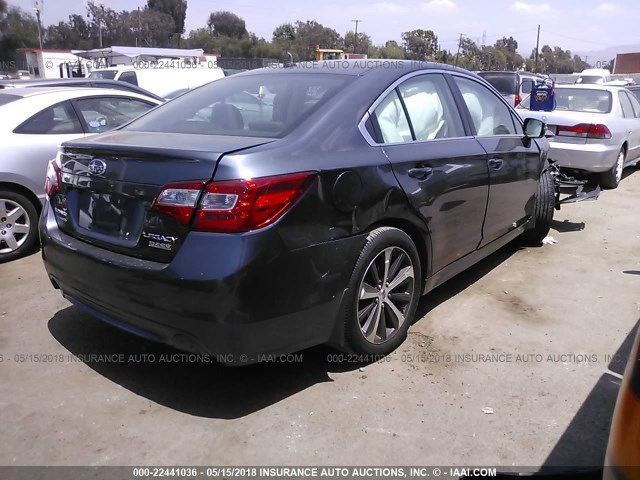 4S3BNAN65F3047416 - 2015 SUBARU LEGACY 2.5I LIMITED GRAY photo 4