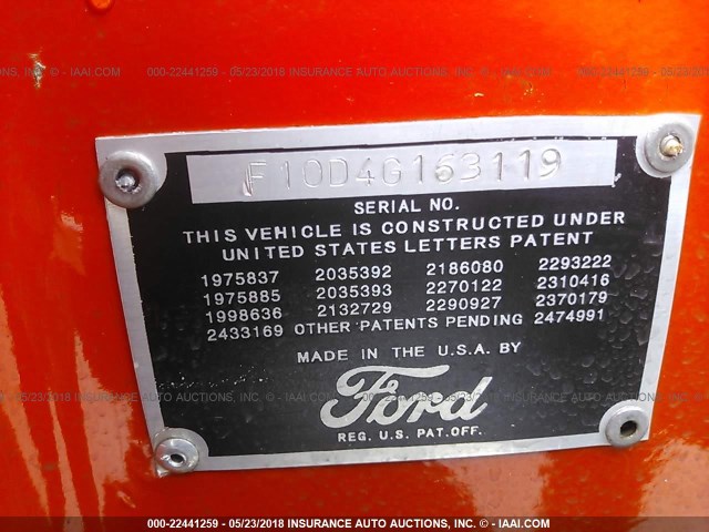 F10D4G163119 - 1954 FORD F100 ORANGE photo 9