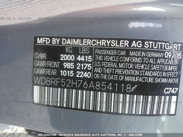 WDBRF52H76A854118 - 2006 MERCEDES-BENZ C GENERATION 2006 230 Light Blue photo 9