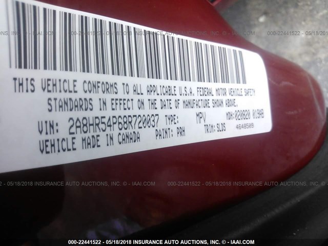 2A8HR54P68R720037 - 2008 CHRYSLER TOWN & COUNTRY TOURING RED photo 9
