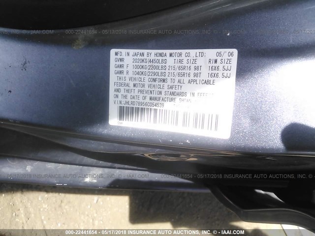 JHLRD78956C054539 - 2006 HONDA CR-V SE/EX SILVER photo 9