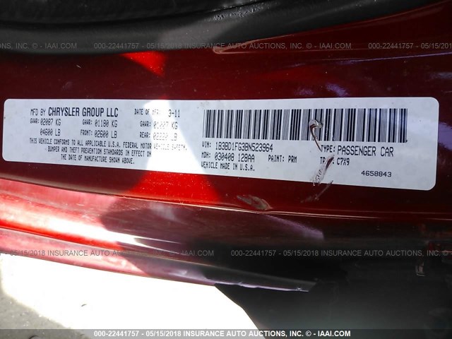 1B3BD1FG3BN523964 - 2011 DODGE AVENGER MAINSTREET RED photo 9