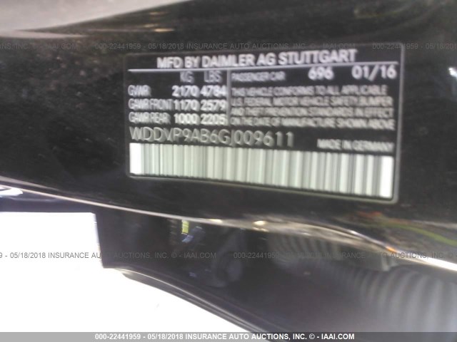 WDDVP9AB6GJ009611 - 2016 MERCEDES-BENZ B 250E BLACK photo 9