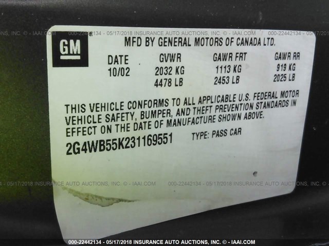 2G4WB55K231169551 - 2003 BUICK REGAL LS 米色 照片 9