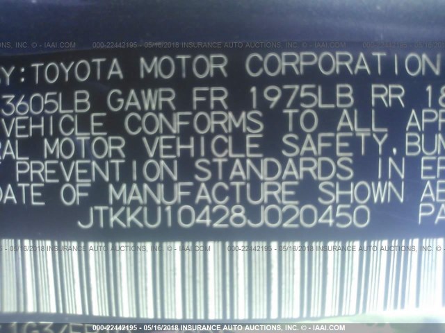 JTKKU10428J020450 - 2008 TOYOTA SCION XD GRAY photo 9