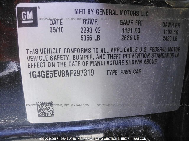 1G4GE5EV8AF297319 - 2010 BUICK LACROSSE CXS BLACK photo 9