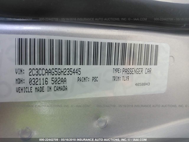 2C3CCAAG5GH235445 - 2016 CHRYSLER 300 LIMITED SILVER photo 9