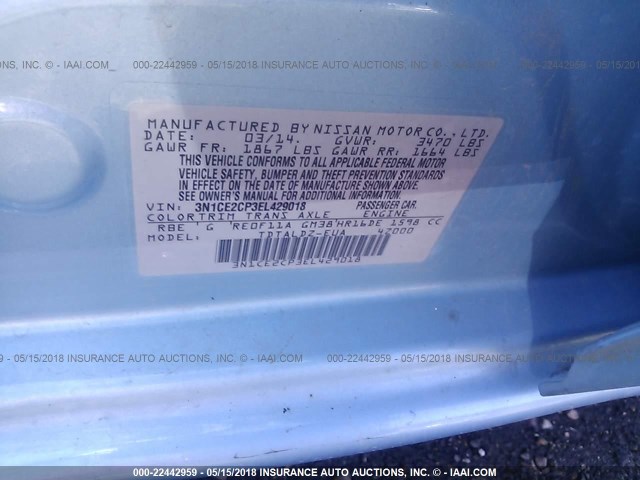 3N1CE2CP3EL429018 - 2014 NISSAN VERSA NOTE S/S PLUS/SV/SL TEAL photo 9