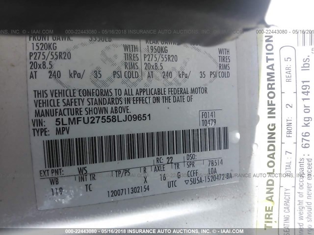 5LMFU27558LJ09651 - 2008 LINCOLN NAVIGATOR WHITE photo 9