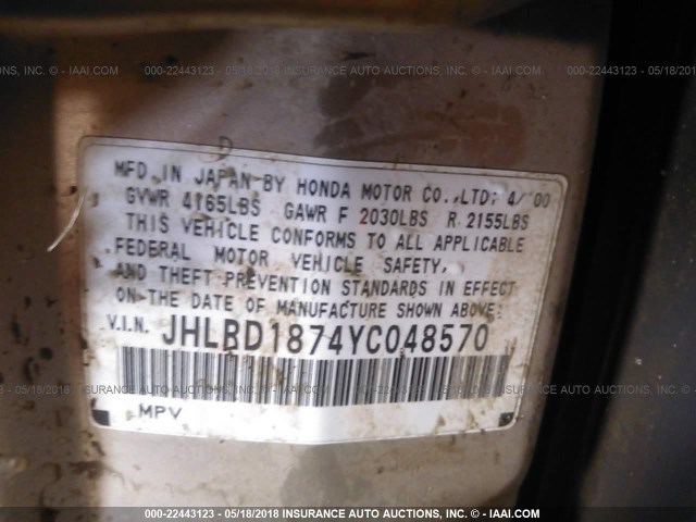 JHLRD1874YC048570 - 2000 HONDA CR-V SE/EX GOLD photo 9