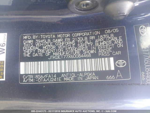 JTKDE177X60084468 - 2006 TOYOTA SCION TC 蓝色 照片 9