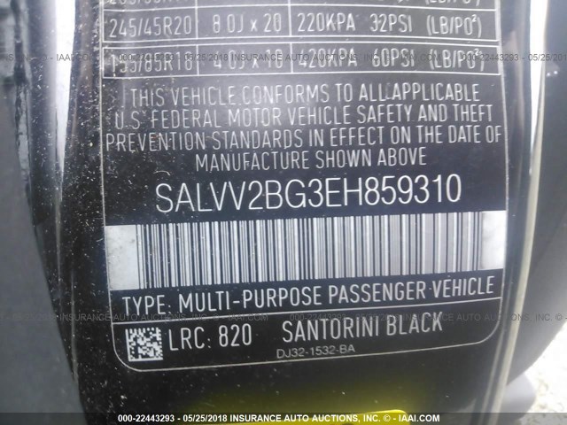 SALVV2BG3EH859310 - 2014 LAND ROVER RANGE ROVER EVOQUE PRESTIGE PREMIUM BLACK photo 9