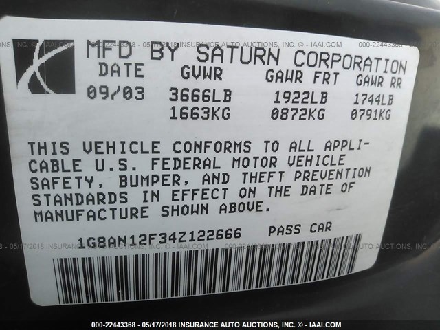 1G8AN12F34Z122666 - 2004 SATURN ION LEVEL 2 RED photo 9