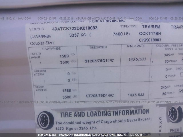 4X4TCK723DK018083 - 2013 FOREST RIVER GREY WOLF  白色 照片 10