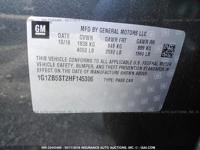 1G1ZB5ST2HF145306 - 2017 CHEVROLET MALIBU LS Boz foto 9