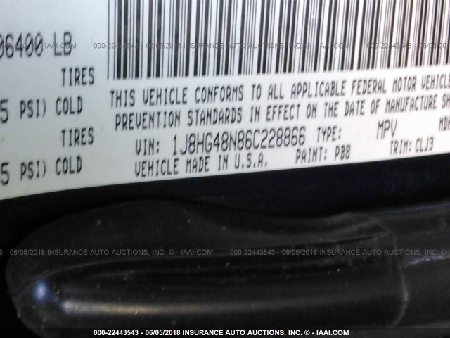 1J8HG48N86C228866 - 2006 JEEP COMMANDER ლურჯი ფოტო 9
