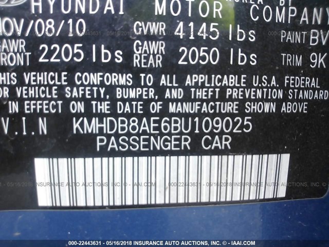 KMHDB8AE6BU109025 - 2011 HYUNDAI ELANTRA TOURING GLS BLUE photo 9