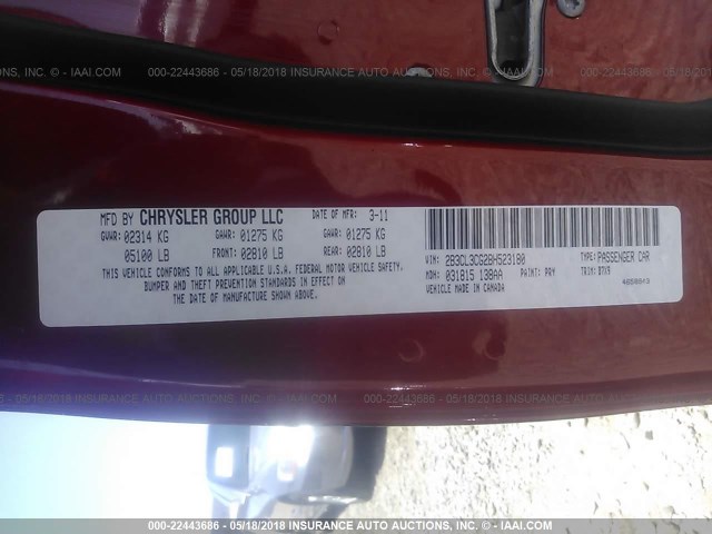 2B3CL3CG2BH523180 - 2011 DODGE CHARGER RED photo 9