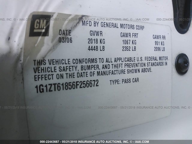 1G1ZT61856F256672 - 2006 CHEVROLET MALIBU MAXX LT WHITE photo 9