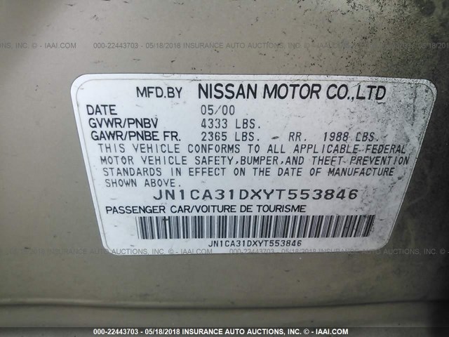 JN1CA31DXYT553846 - 2000 NISSAN MAXIMA GLE/GXE/SE GOLD photo 9