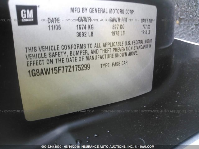1G8AW15F77Z175299 - 2007 SATURN ION LEVEL 3 WHITE photo 9