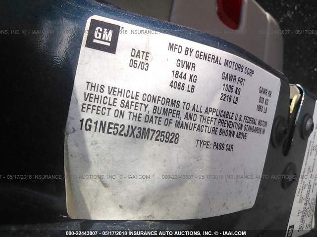 1G1NE52JX3M725928 - 2003 CHEVROLET MALIBU LS GREEN photo 9