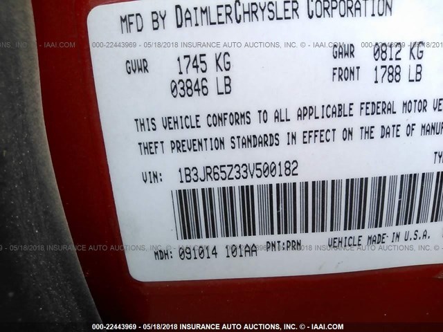 1B3JR65Z33V500182 - 2003 DODGE VIPER SRT-10 RED photo 9