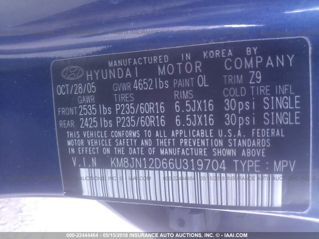 KM8JN12D66U319704 - 2006 HYUNDAI TUCSON GLS/LIMITED 蓝色 照片 9