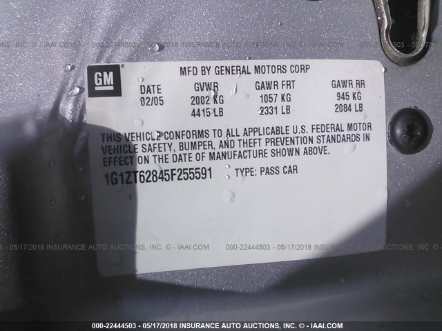 1G1ZT62845F255591 - 2005 CHEVROLET MALIBU MAXX LS SILVER photo 9