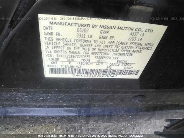 1N4CL21E67C230683 - 2007 NISSAN ALTIMA HYBRID BLACK photo 9