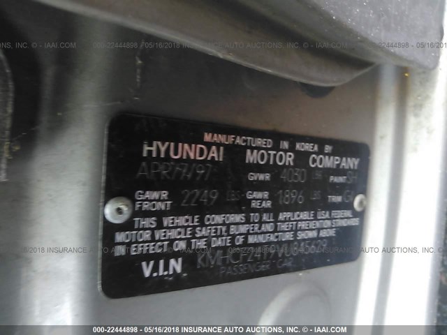 KMHCF24T9VU845629 - 1997 HYUNDAI SONATA GL TAN photo 9