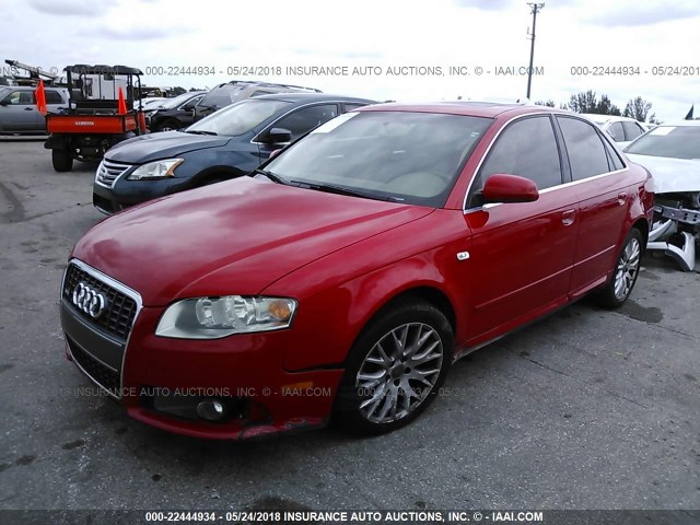 WAUAF78E48A168237 - 2008 AUDI A4 2.0T RED photo 2