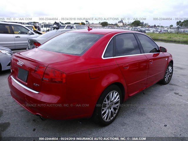 WAUAF78E48A168237 - 2008 AUDI A4 2.0T RED photo 4