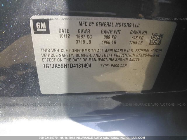 1G1JA5SH1D4131494 - 2013 CHEVROLET SONIC LS 灰色 照片 9