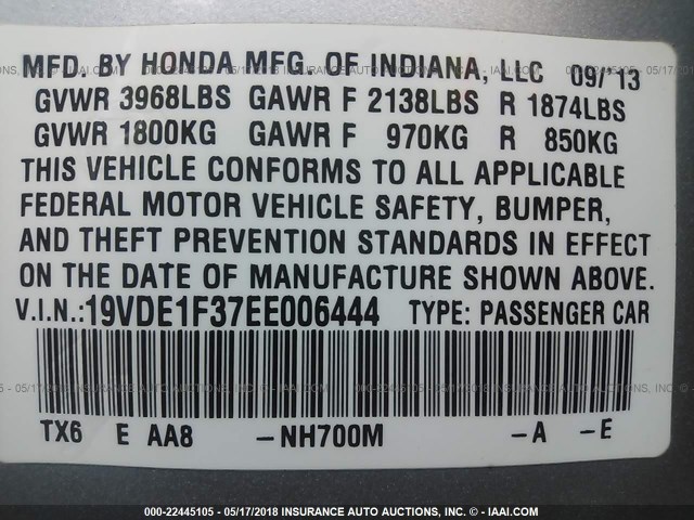 19VDE1F37EE006444 - 2014 ACURA ILX 20 SILVER photo 9