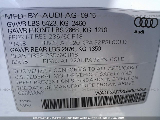 WA1L2AFP3GA061469 - 2016 AUDI Q5 PREMIUM PLUS WHITE photo 9