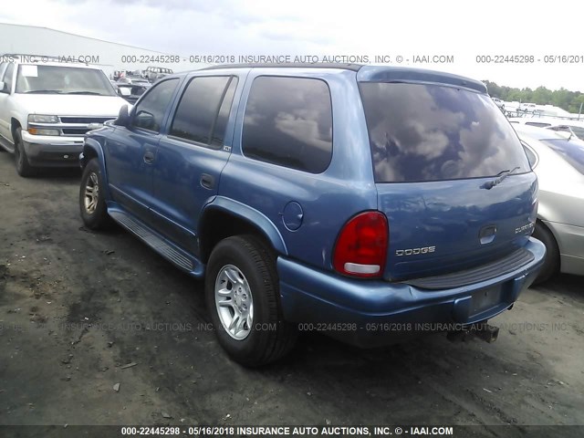 1B4HS48N62F132844 - 2002 DODGE DURANGO SLT BLUE photo 3