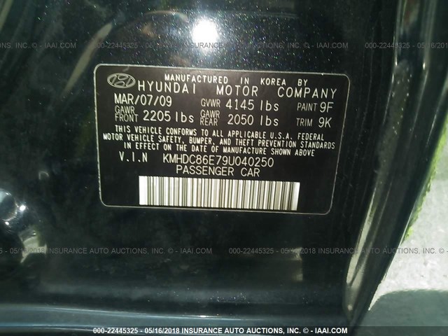 KMHDC86E79U040250 - 2009 HYUNDAI ELANTRA TOURING  BLACK photo 9