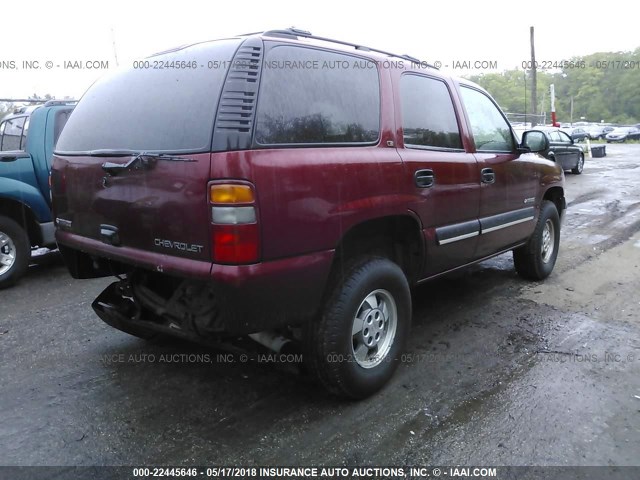 1GNEK13T91R149720 - 2001 CHEVROLET TAHOE K1500 RED photo 4