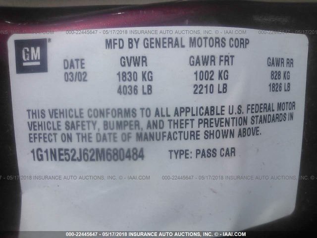 1G1NE52J62M680484 - 2002 CHEVROLET MALIBU LS 栗色 照片 9