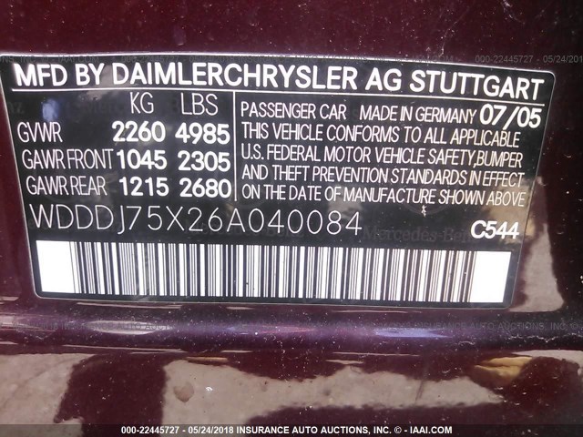 WDDDJ75X26A040084 - 2006 MERCEDES-BENZ CLS 500C RED photo 9