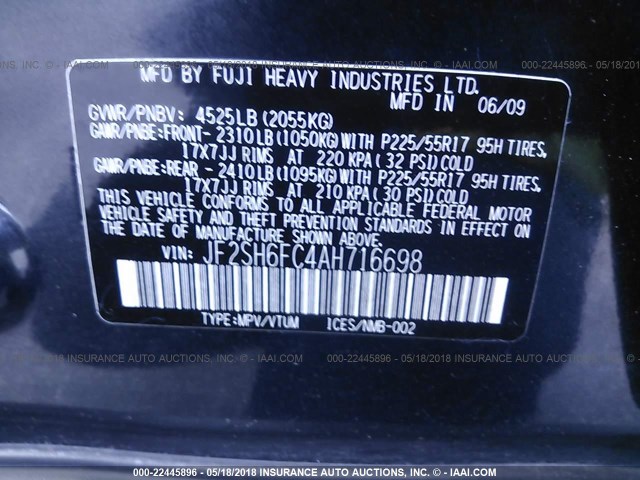 JF2SH6FC4AH716698 - 2010 SUBARU FORESTER 2.5XT LIMITED GRAY photo 9